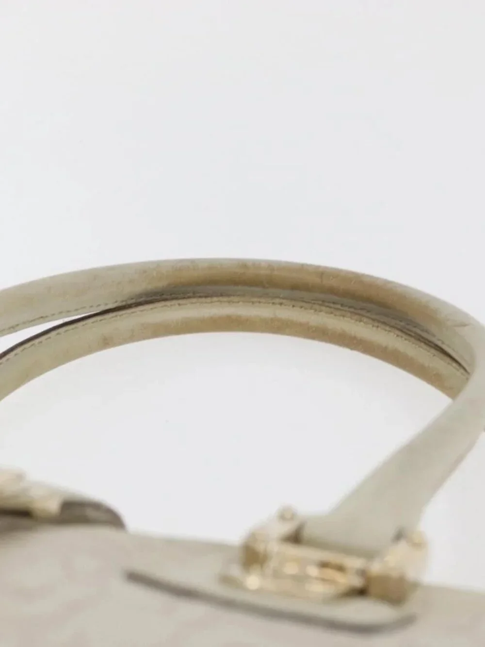 GUCCI Horsebit Hand Bag Leather White Gold 145770 Auth bs34368